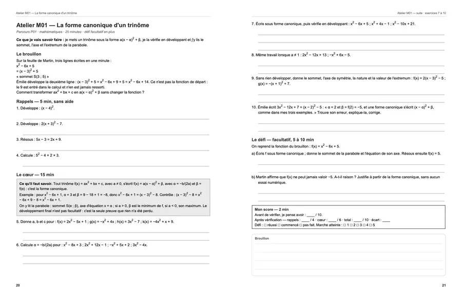 Pages 20 et 21 du livre : le premier atelier.