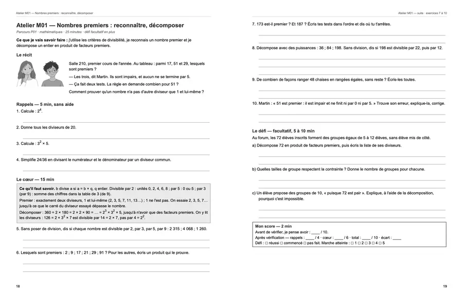 Pages 18 et 19 du livre : le premier atelier.