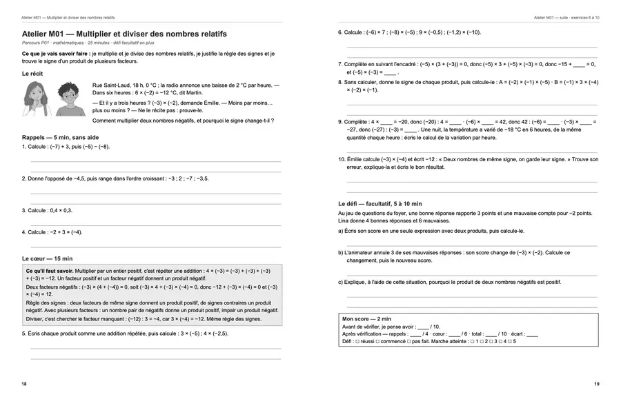Pages 18 et 19 du livre : le premier atelier.