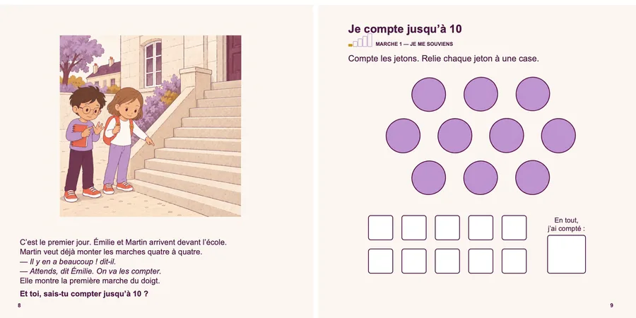 Pages 8 et 9 du livre : la première notion.