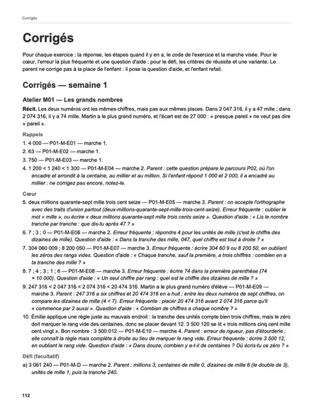 Cahier d’été CM2 vers 6e, page 112 : le corrigé du premier atelier