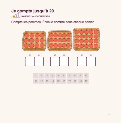 Première page de la séance « Je compte jusqu’à 20 » du cahier de la Toussaint de CP.